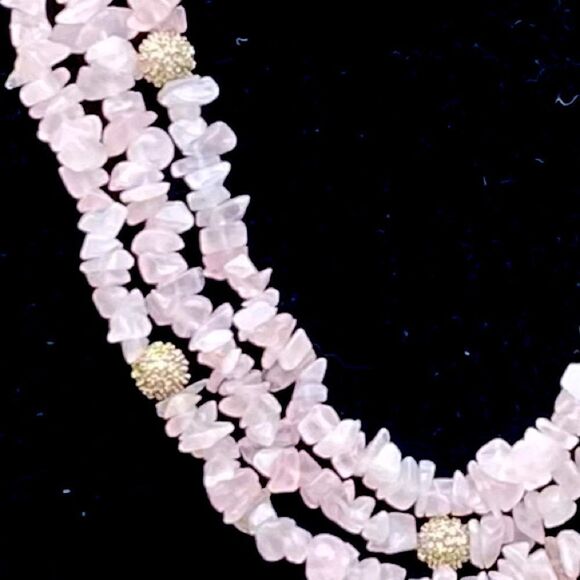 NWOT St. John Pink Three Strand Rose Quartz Beaded Necklace w/Crystals Designer - Picture 6 of 9